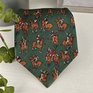 Salvatore Ferragamo vintage polo match green 100% silk tie